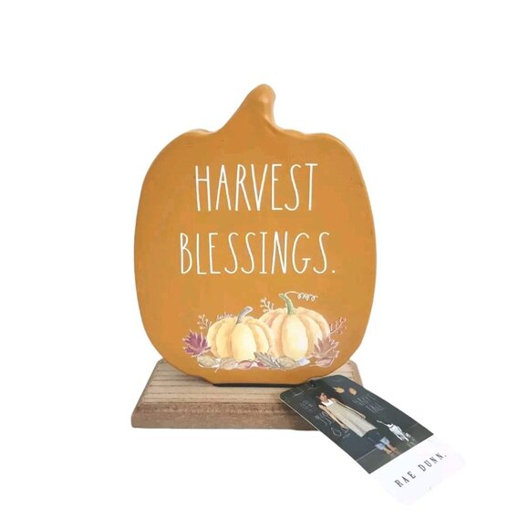 Rae Dunn Pumpkin Fall Decor Shelf Sitter Thanksgiving Sign Harvest Blessings E - Picture 1 of 14